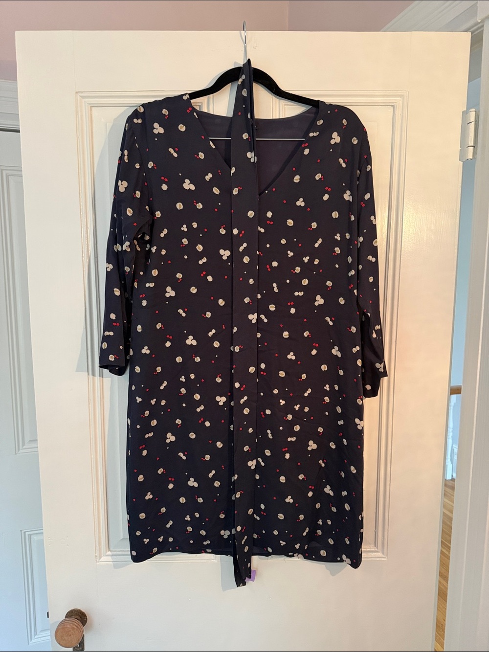 Theory Navy Long-Sleeve Floral Tie-Front Dress
